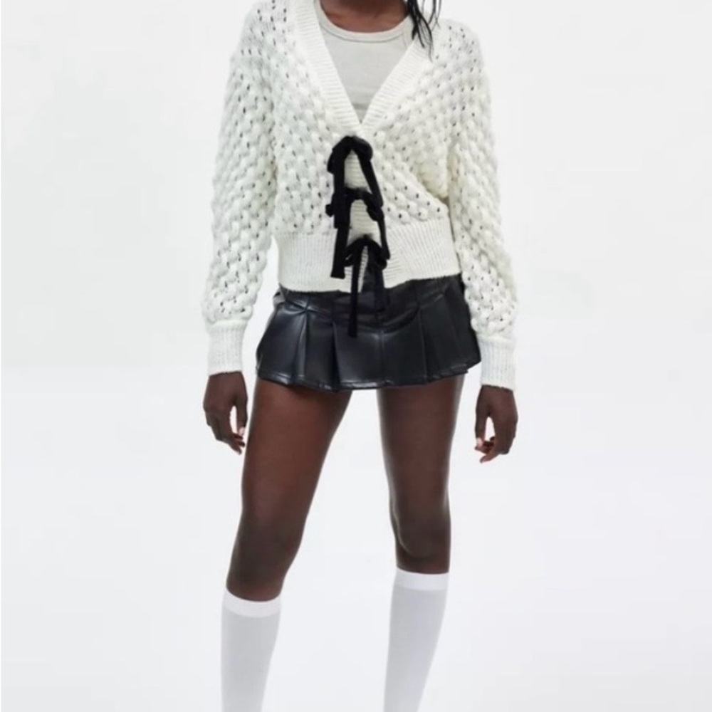 Urban Outfitters Ivory Open-Knit Sweater with Ribbon Accent